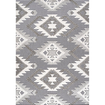 Sumak High-low Pile Neutral Diamond Kilim Area Rug
